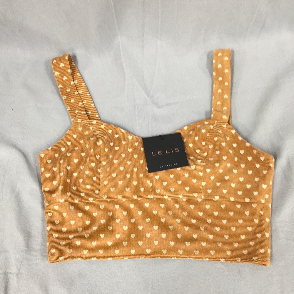 Le Lis Collection Corduroy Heart Print Crop Top Mustard Yellow Womens Medium NWT
